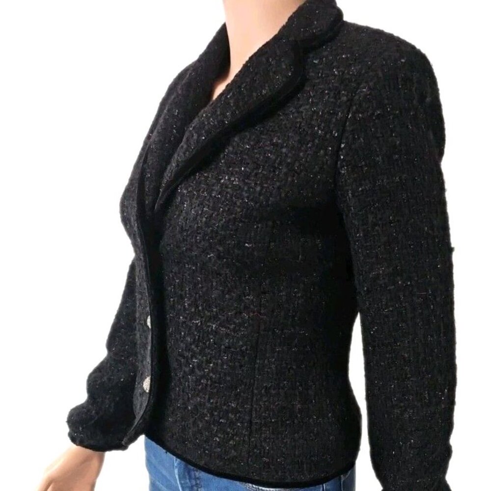 Jones New York Signature Black Tweed Single Button Blazer Size 4P